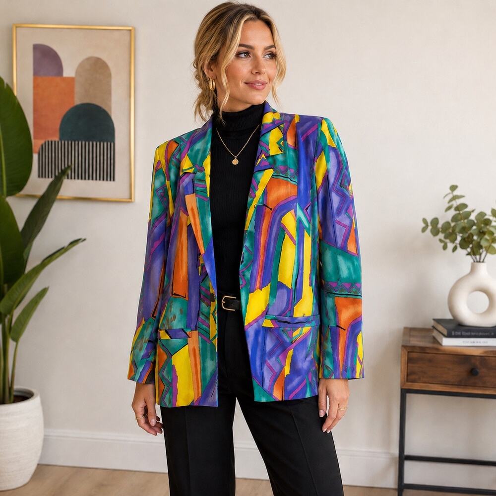 Vintage GW Division of Graff Abstract Print Blazer Jacket Women’s M 80s 90s